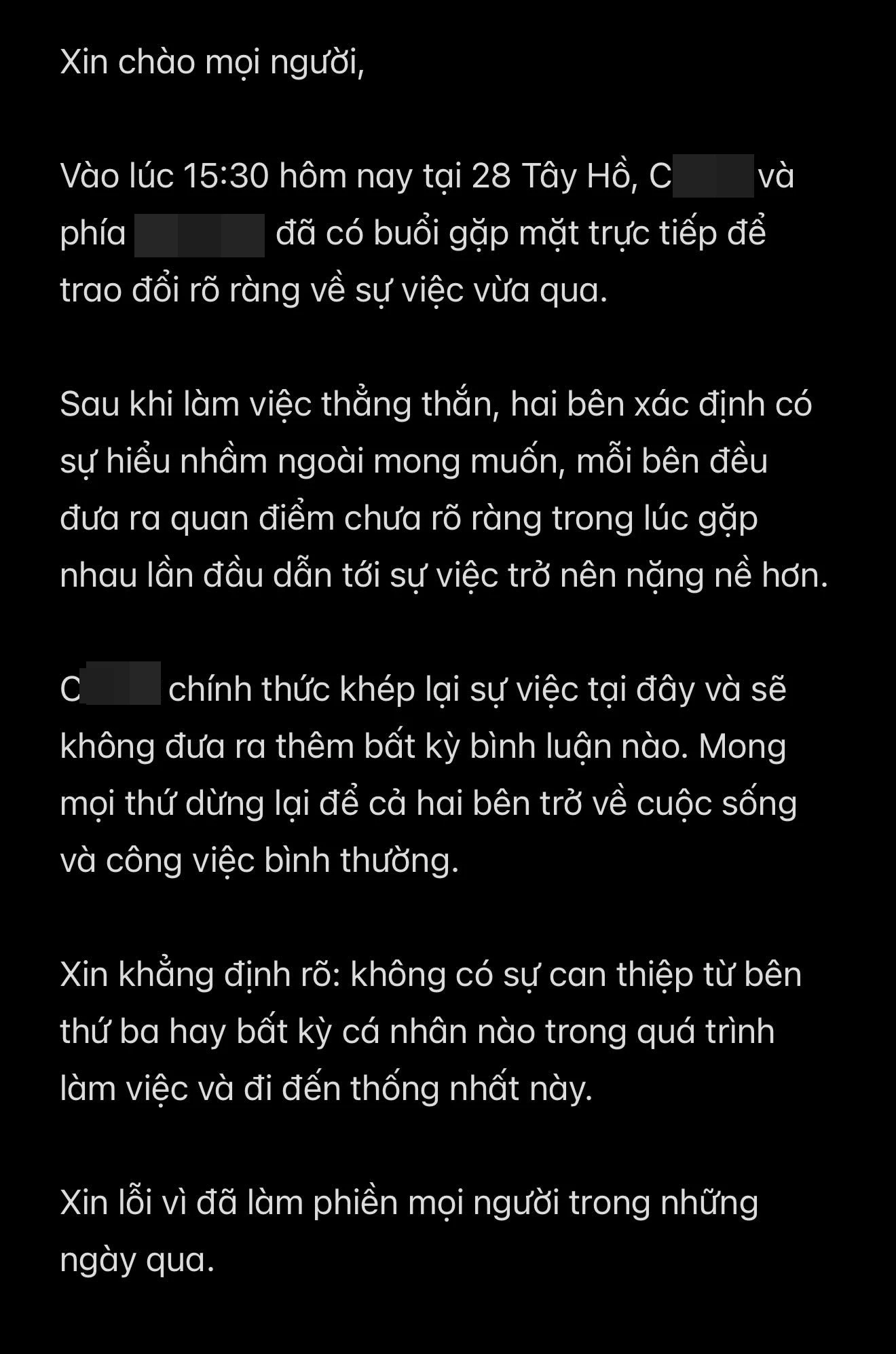 Phía quán cafe C. cập nhật kết quả vụ việc trên mạng xã hội